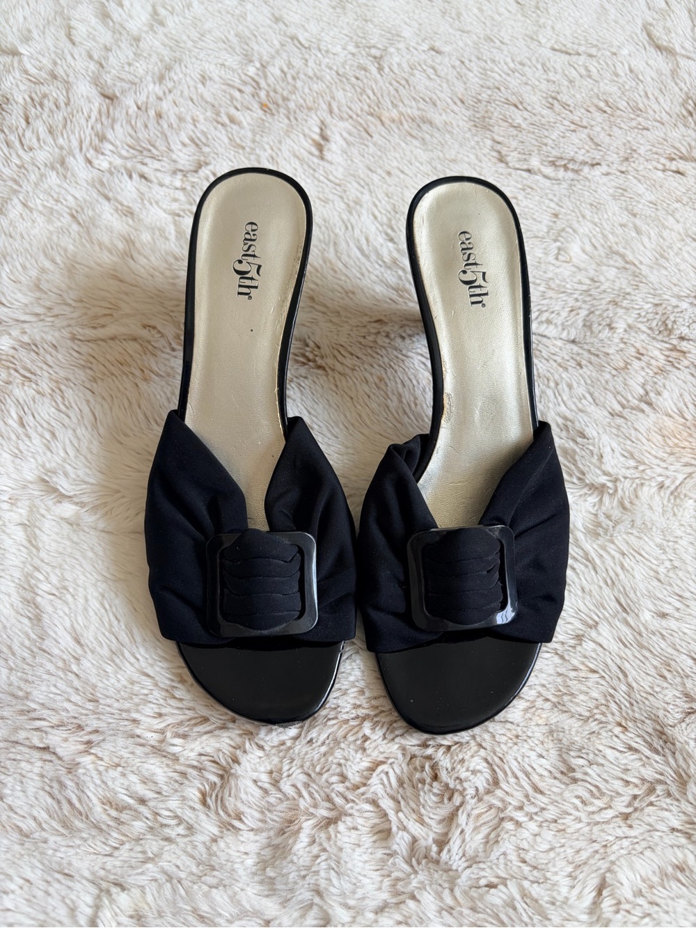 Vintage Y2K East 5th Black Kitten Heel Mules Buckle 90s Carrie Bradshaw 7M